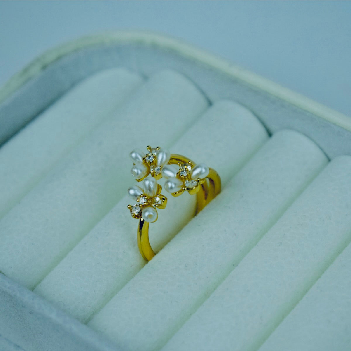 Pearl Blossom Adjustable Flower Ring – 2 Colors | Flat 20% OFF