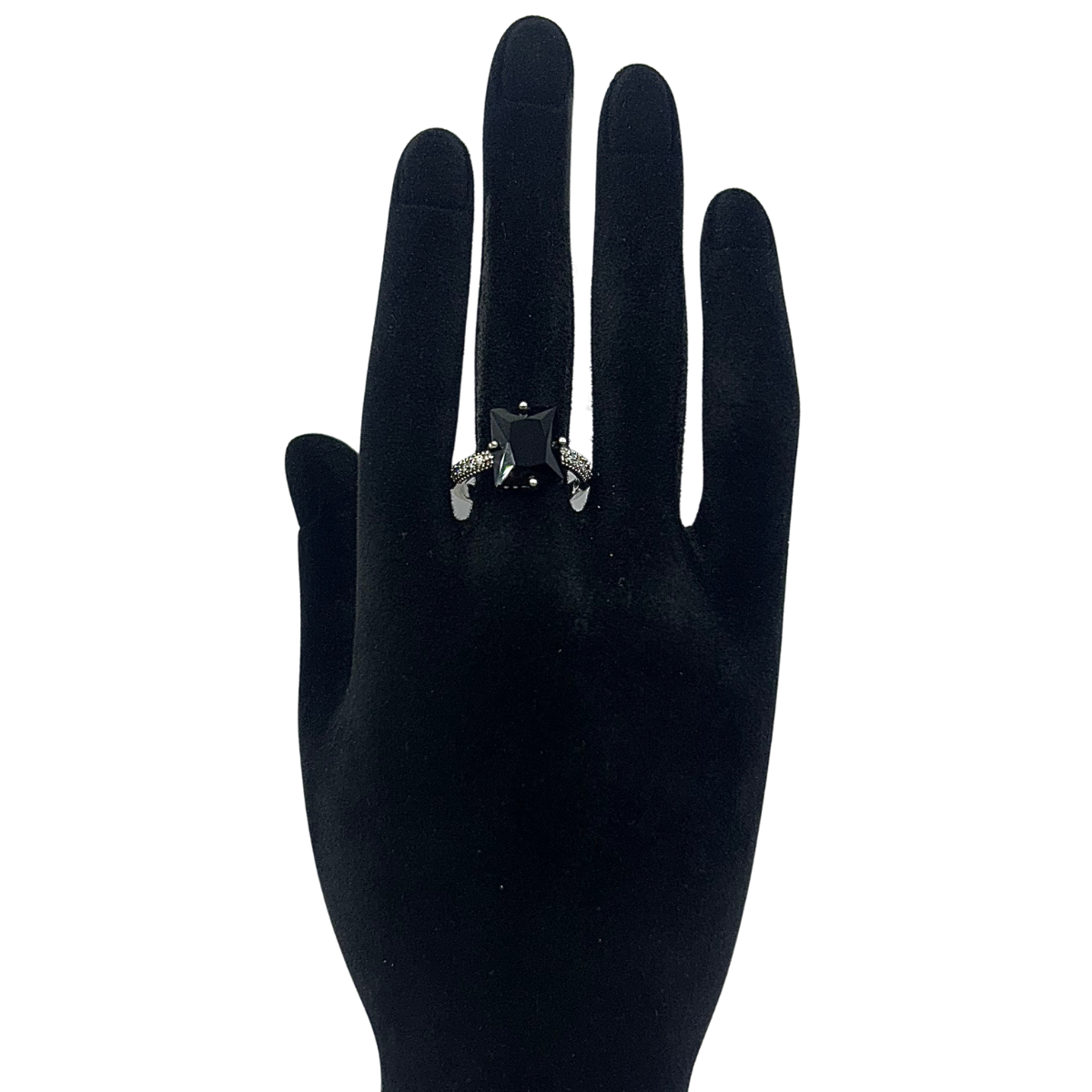 Adjustable Black Stone Ring – Silver Band | 20% OFF