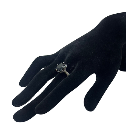 Adjustable Black Stone Ring – Silver Band | 20% OFF