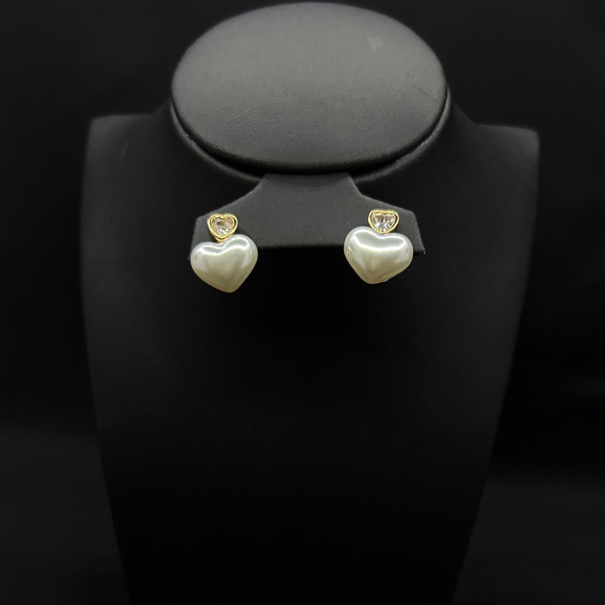 Heart Pearl Drop Earrings – Double Heart Design | 20% OFF