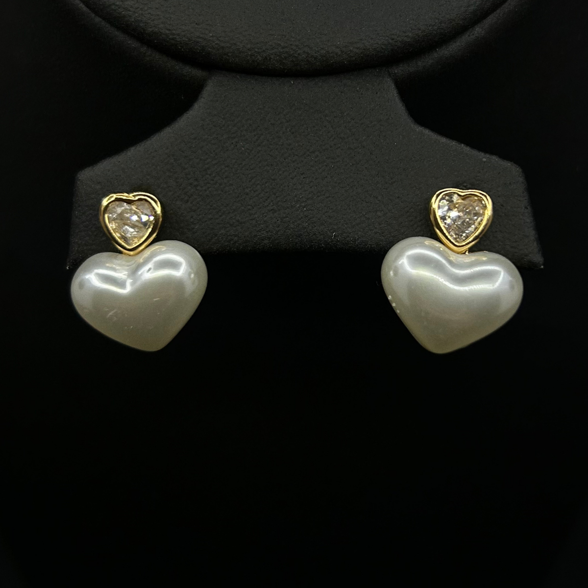 Heart Pearl Drop Earrings – Double Heart Design | 20% OFF