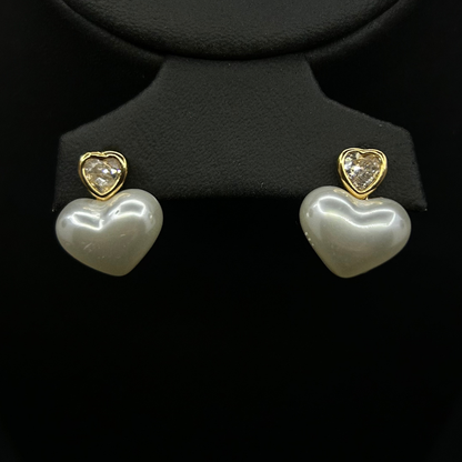 Heart Pearl Drop Earrings – Double Heart Design | 20% OFF