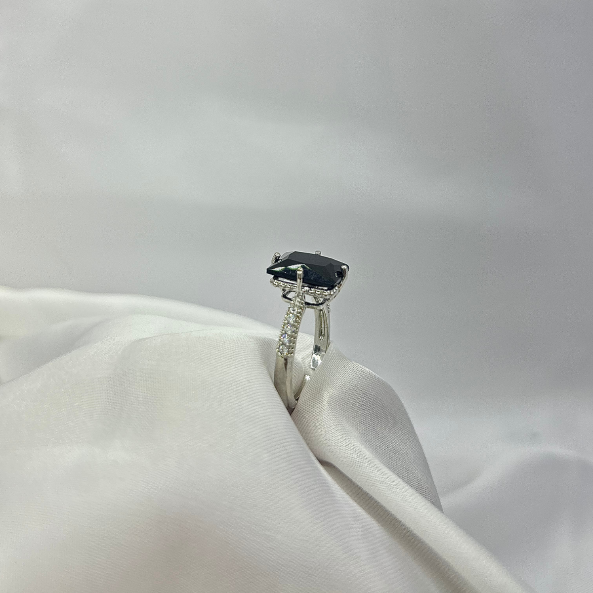 Adjustable Black Stone Ring – Silver Band | 20% OFF