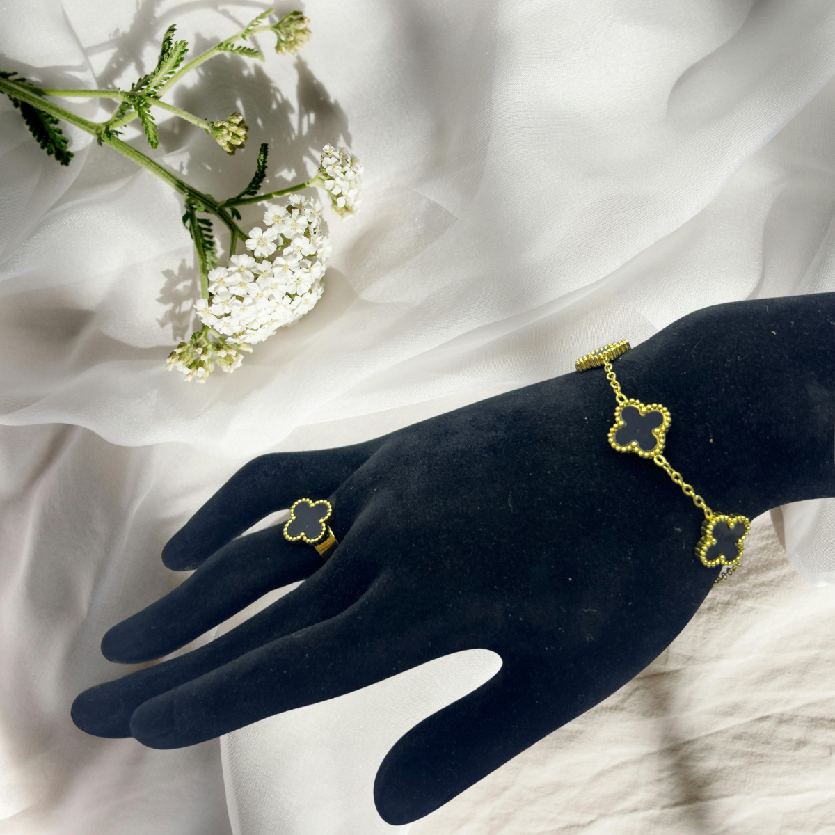 Elegant Clover Necklace Set (Black & White) – | Flat 20% OFF