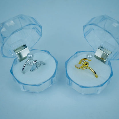Graceful Butterfly With Pearl Adjustable Ring