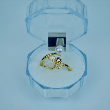Graceful Butterfly With Pearl Adjustable Ring
