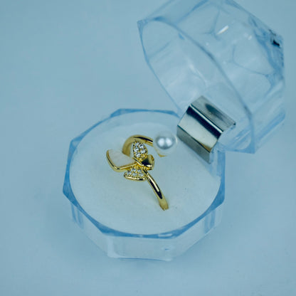 Graceful Butterfly With Pearl Adjustable Ring