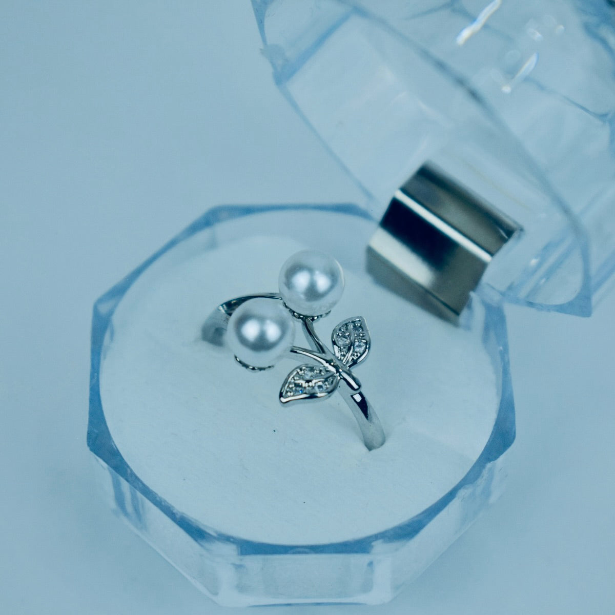 2 Pearls With Leaf Eligant Adjustable Ring