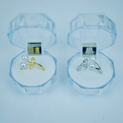2 Pearls With Leaf Eligant Adjustable Ring