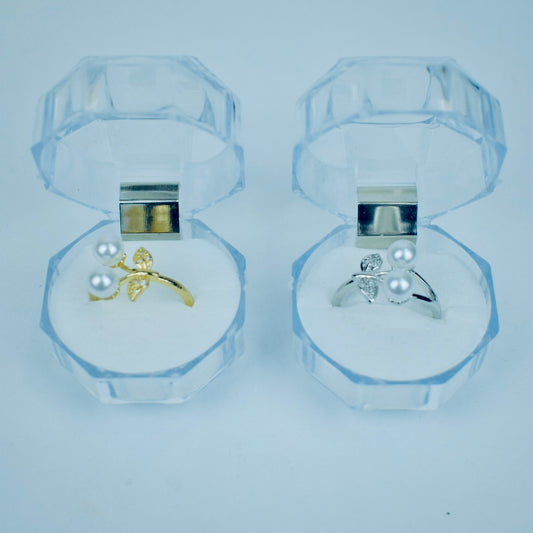 2 Pearls With Leaf Eligant Adjustable Ring