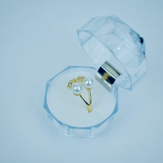 2 Pearls With Leaf Eligant Adjustable Ring