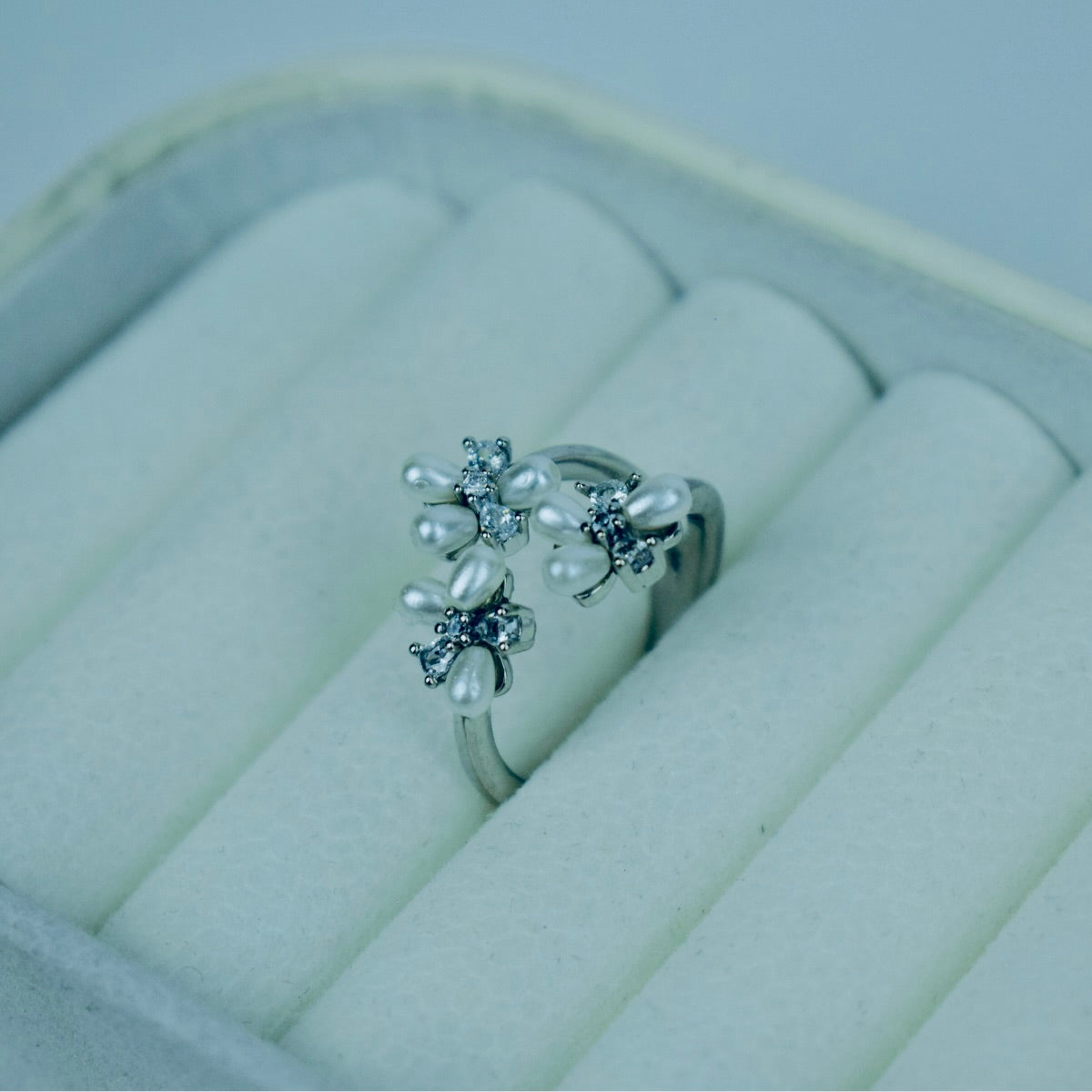Pearl Blossom Adjustable Flower Ring – 2 Colors | Flat 20% OFF