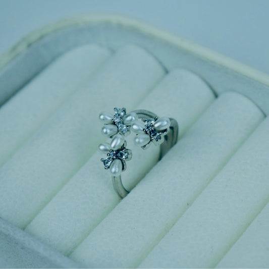 Pearl Blossom Adjustable Flower Ring – 2 Colors | Flat 20% OFF