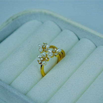 Pearl Blossom Adjustable Flower Ring – 2 Colors | Flat 20% OFF