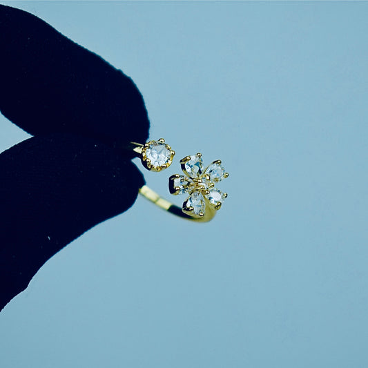 Dual Charm Adjustable Flower Ring (Gold & Silver) | Flat 20% OFF